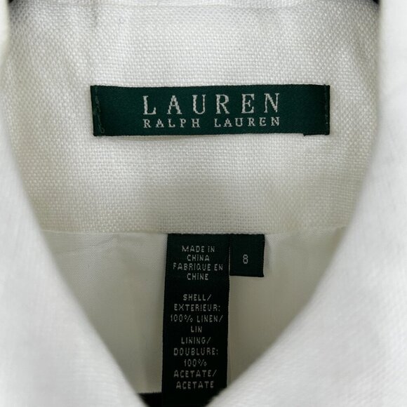 LAUREN RALPH LAUREN White 100% Linen Half Sleeve Cropped Blazer Jacket Size 8 - Picture 5 of 8